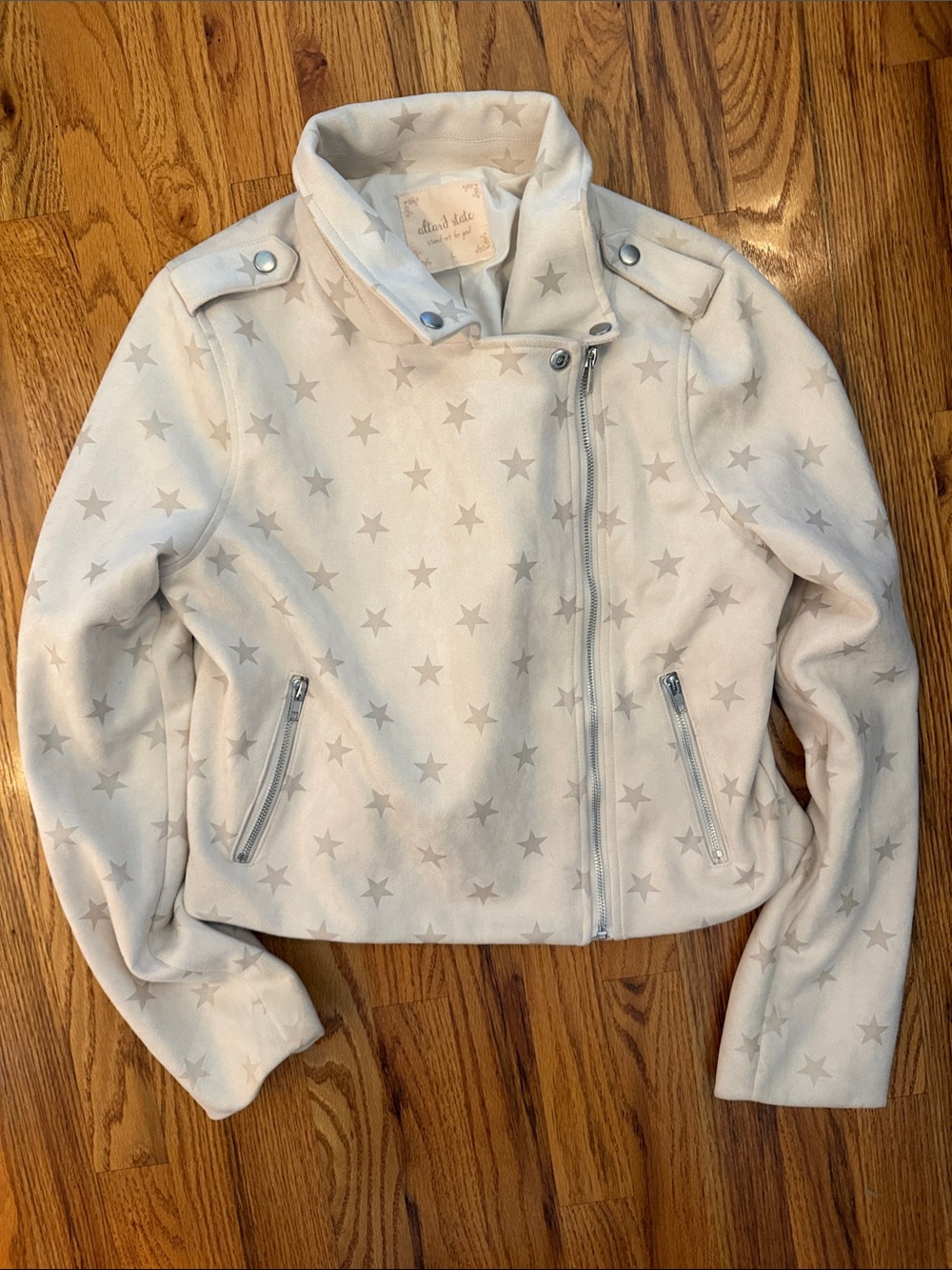 Altar’d State Ivory Star Moto Jacket Faux Suede Leather L